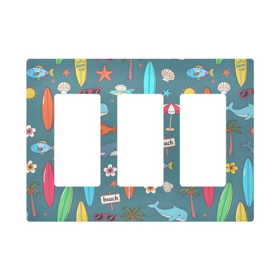 Yayeee Rocker Switch Wall Plate 3-Gang 6.5"x4.6" Home Decorative Outlet Cover, Cartoon Beach Pattern