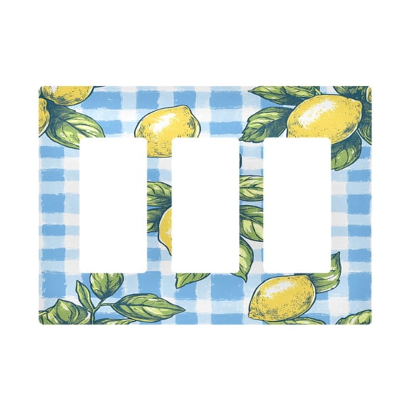 Yayeee Rocker Switch Wall Plate 3-Gang 6.5"x4.6" Home Decorative Outlet Cover, Cartoon Plaid Lemon