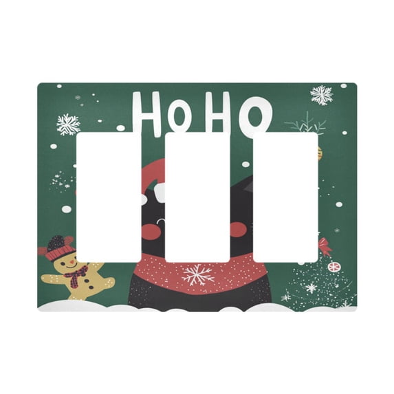 Yayeee Rocker Switch Wall Plate 3-Gang 6.5"x4.6" Home Decorative Outlet Cover, Christmas Cat