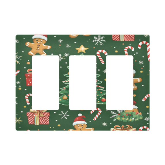 Yayeee Rocker Switch Wall Plate 3-Gang 6.5"x4.6" Home Decorative Outlet Cover, Christmas Tree