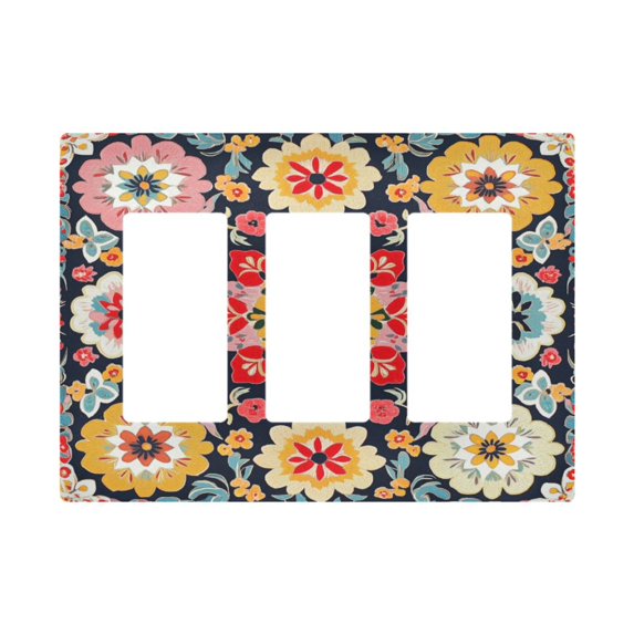 Yayeee Rocker Switch Wall Plate 3-Gang 6.5"x4.6" Home Decorative Outlet Cover, Colorful Floral Pattern