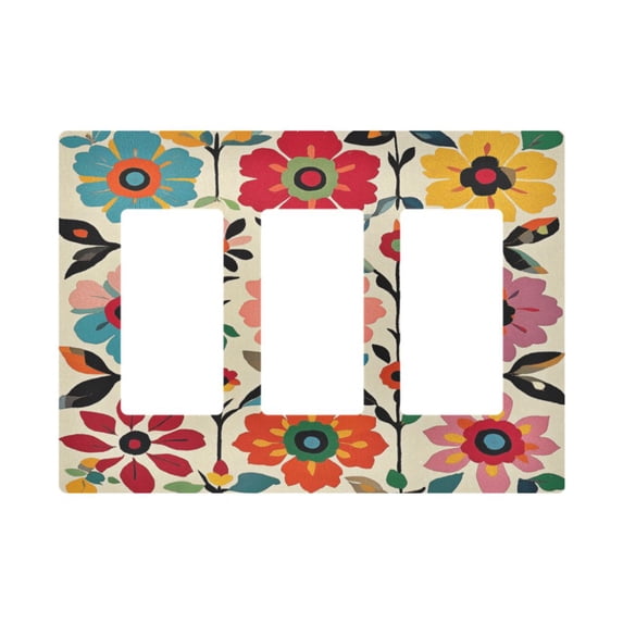Yayeee Rocker Switch Wall Plate 3-Gang 6.5"x4.6" Home Decorative Outlet Cover, Colorful Flowers