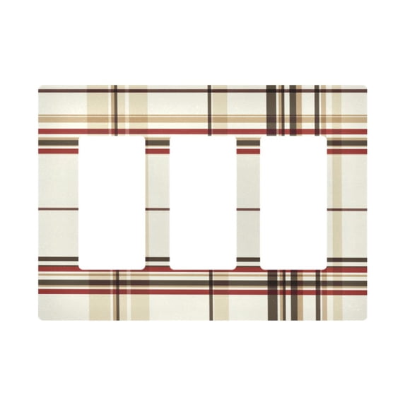 Yayeee Rocker Switch Wall Plate 3-Gang 6.5"x4.6" Home Decorative Outlet Cover, Cream Plaid