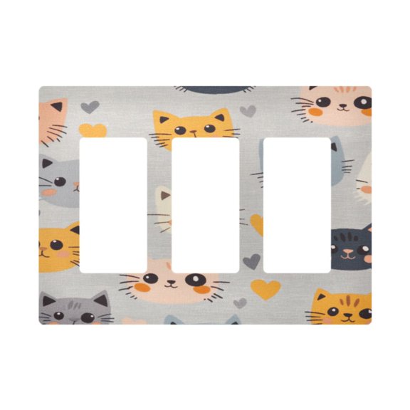 Yayeee Rocker Switch Wall Plate 3-Gang 6.5"x4.6" Home Decorative Outlet Cover, Cute Cartoon Cat