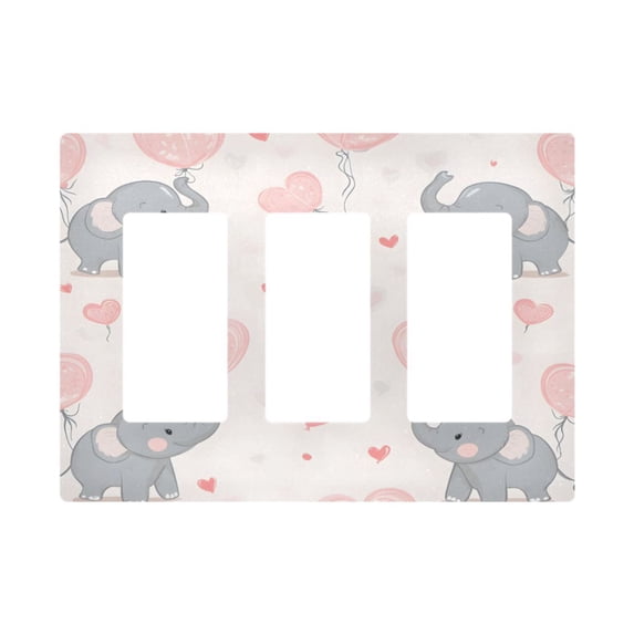 Yayeee Rocker Switch Wall Plate 3-Gang 6.5"x4.6" Home Decorative Outlet Cover, Cute Elephant