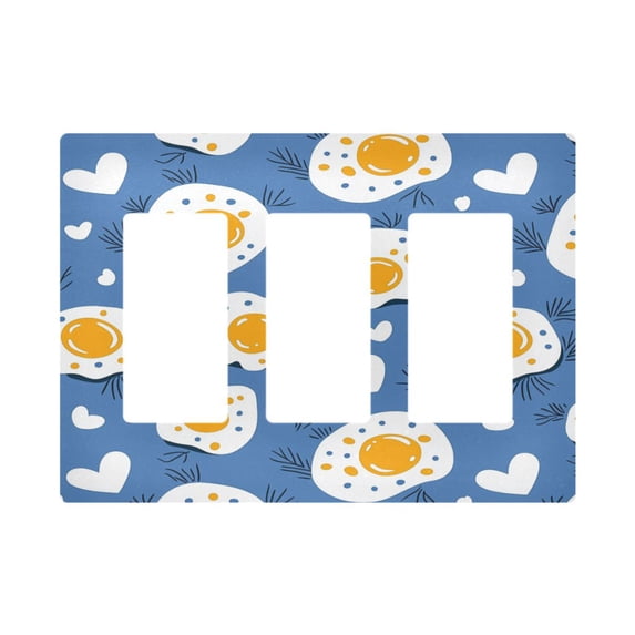 Yayeee Rocker Switch Wall Plate 3-Gang 6.5"x4.6" Home Decorative Outlet Cover, Cute Fried Eggs