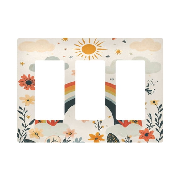 Yayeee Rocker Switch Wall Plate 3-Gang 6.5"x4.6" Home Decorative Outlet Cover, Cute Rainbow