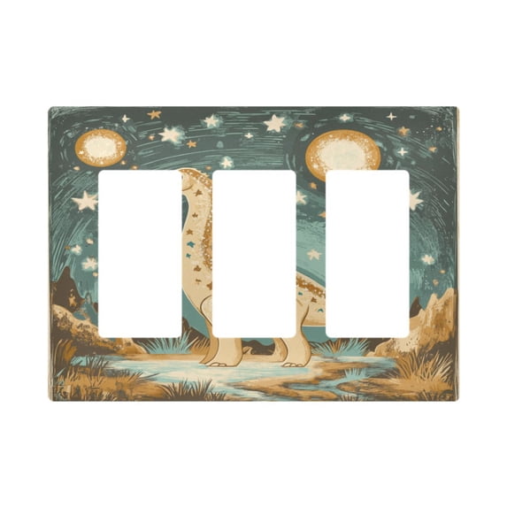 Yayeee Rocker Switch Wall Plate 3-Gang 6.5"x4.6" Home Decorative Outlet Cover, Dinosaur with Stars