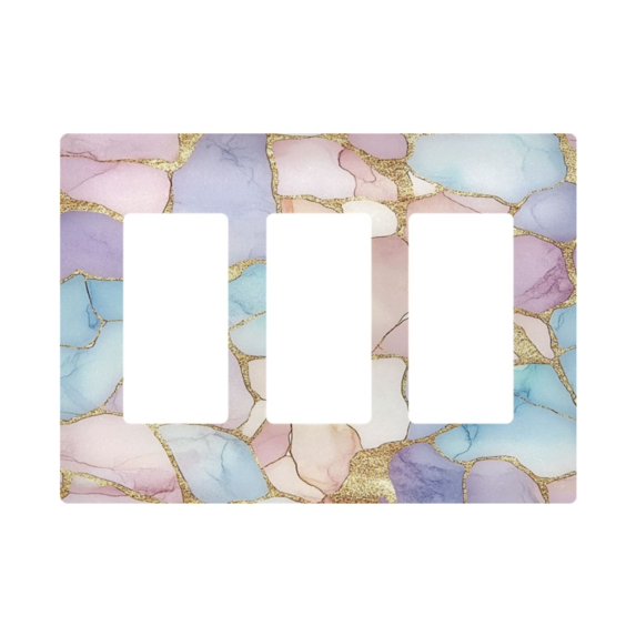 Yayeee Rocker Switch Wall Plate 3-Gang 6.5"x4.6" Home Decorative Outlet Cover, Elegant Marble Pattern