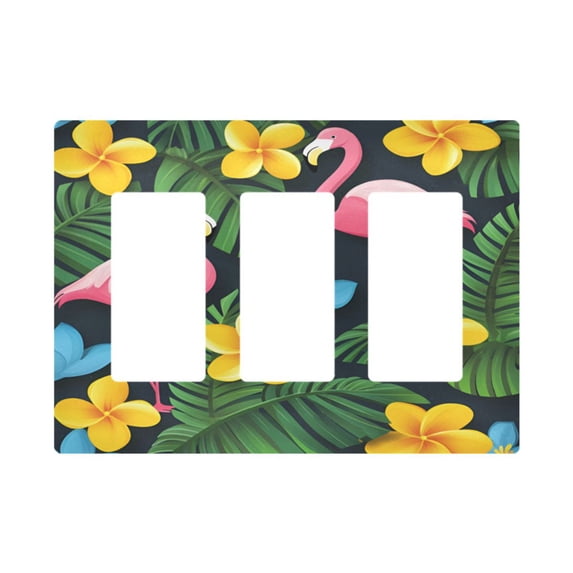 Yayeee Rocker Switch Wall Plate 3-Gang 6.5"x4.6" Home Decorative Outlet Cover, Flamingo Floral Pattern