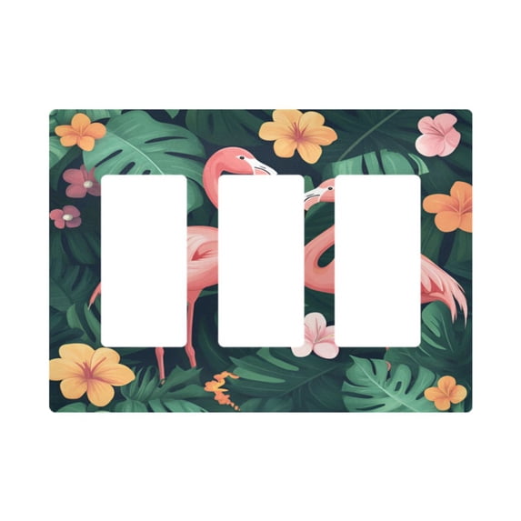 Yayeee Rocker Switch Wall Plate 3-Gang 6.5"x4.6" Home Decorative Outlet Cover, Flamingo Leaves Pattern