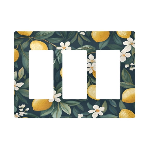 Yayeee Rocker Switch Wall Plate 3-Gang 6.5"x4.6" Home Decorative Outlet Cover, Floral Lemons