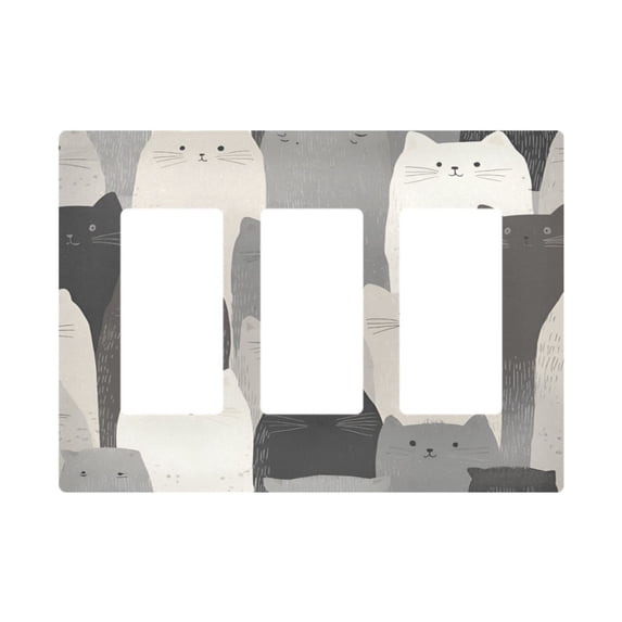 Yayeee Rocker Switch Wall Plate 3-Gang 6.5"x4.6" Home Decorative Outlet Cover, Gray Cute Cats