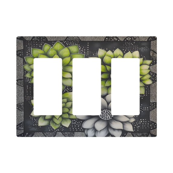 Yayeee Rocker Switch Wall Plate 3-Gang 6.5"x4.6" Home Decorative Outlet Cover, Gray Floral