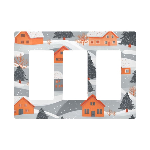 Yayeee Rocker Switch Wall Plate 3-Gang 6.5"x4.6" Home Decorative Outlet Cover, Gray Snow Houses