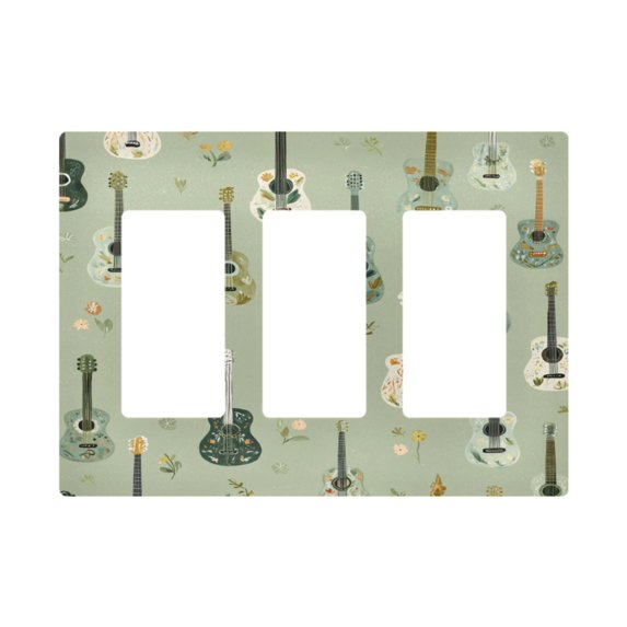 Yayeee Rocker Switch Wall Plate 3-Gang 6.5"x4.6" Home Decorative Outlet Cover, Green Floral Guitar Pattern