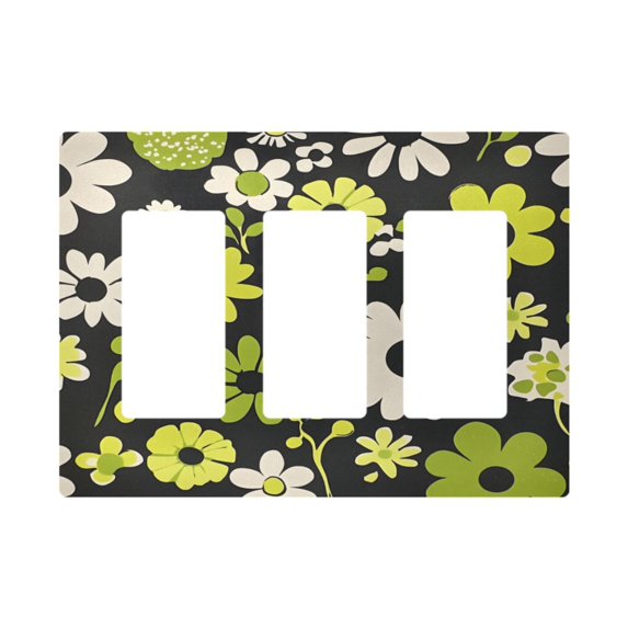 Yayeee Rocker Switch Wall Plate 3-Gang 6.5"x4.6" Home Decorative Outlet Cover, Green Flower Pattern