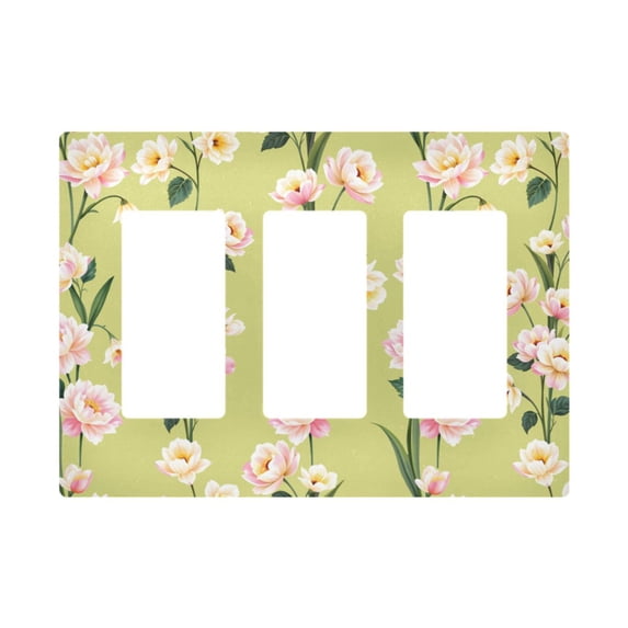 Yayeee Rocker Switch Wall Plate 3-Gang 6.5"x4.6" Home Decorative Outlet Cover, Green Flowers Pattern
