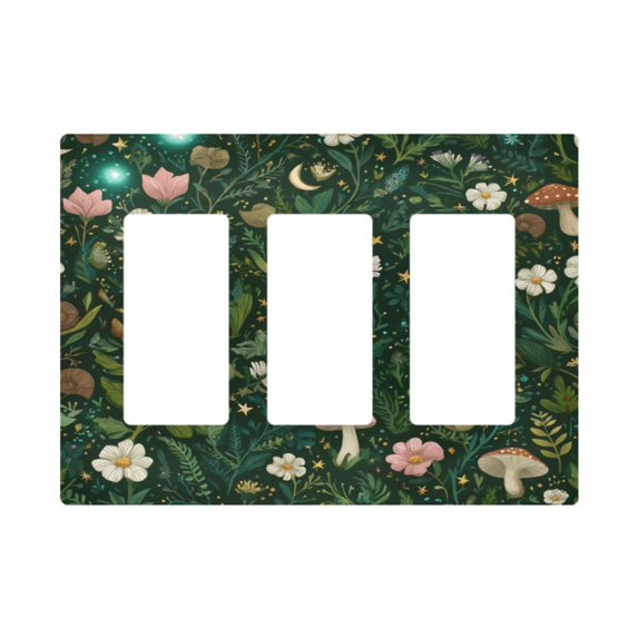 Yayeee Rocker Switch Wall Plate 3-Gang 6.5"x4.6" Home Decorative Outlet Cover, Green Forest Pattern