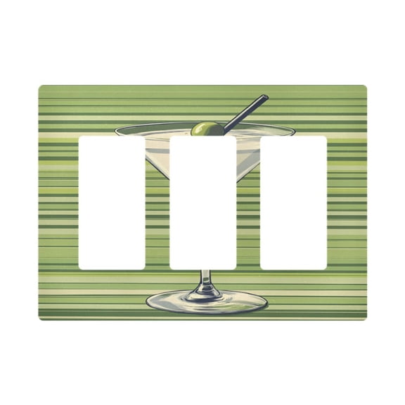 Yayeee Rocker Switch Wall Plate 3-Gang 6.5"x4.6" Home Decorative Outlet Cover, Green Martini Glass