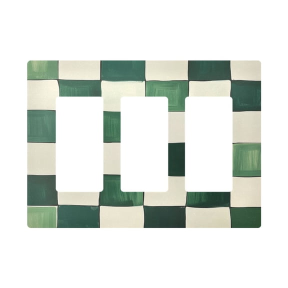 Yayeee Rocker Switch Wall Plate 3-Gang 6.5"x4.6" Home Decorative Outlet Cover, Green and White Plaid Pattern