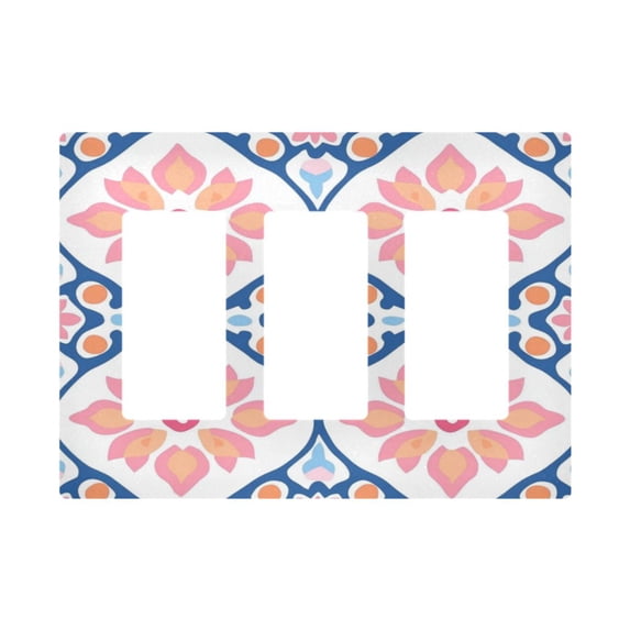 Yayeee Rocker Switch Wall Plate 3-Gang 6.5"x4.6" Home Decorative Outlet Cover, Mosaic Flowers Pattern
