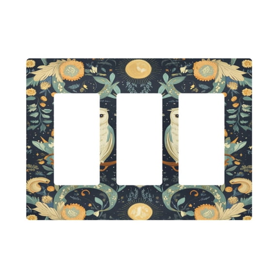 Yayeee Rocker Switch Wall Plate 3-Gang 6.5"x4.6" Home Decorative Outlet Cover, Mystical Owls Pattern