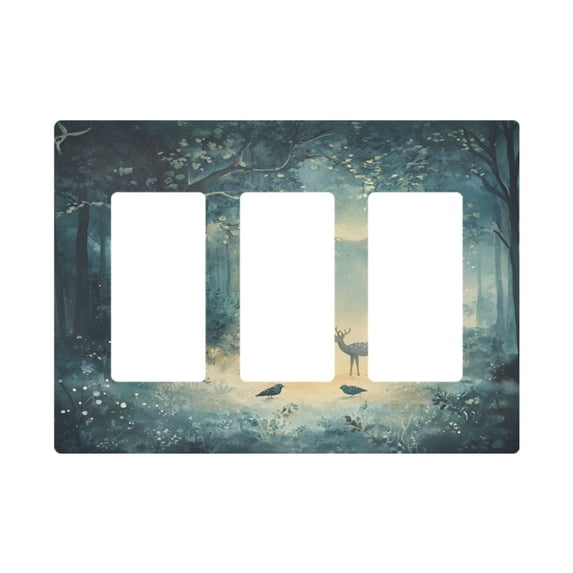 Yayeee Rocker Switch Wall Plate 3-Gang 6.5"x4.6" Home Decorative Outlet Cover, Night Forest Scene