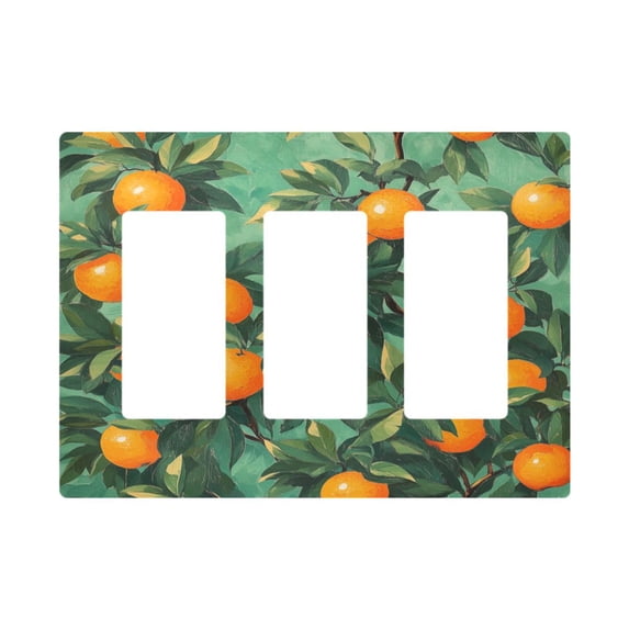 Yayeee Rocker Switch Wall Plate 3-Gang 6.5"x4.6" Home Decorative Outlet Cover, Orange Tree Pattern