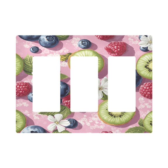 Yayeee Rocker Switch Wall Plate 3-Gang 6.5"x4.6" Home Decorative Outlet Cover, Pink Blueberries