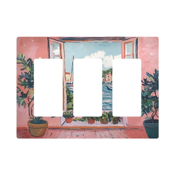 Yayeee Rocker Switch Wall Plate 3-Gang 6.5"x4.6" Home Decorative Outlet Cover, Pink Boat
