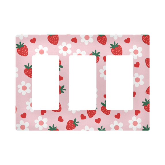 Yayeee Rocker Switch Wall Plate 3-Gang 6.5"x4.6" Home Decorative Outlet Cover, Pink Floral Strawberry Pattern