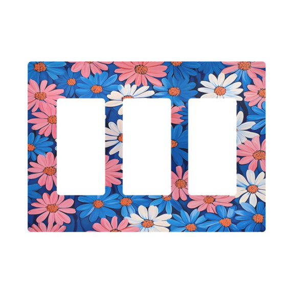 Yayeee Rocker Switch Wall Plate 3-Gang 6.5"x4.6" Home Decorative Outlet Cover, Pink Flowers Pattern