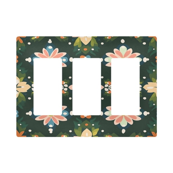 Yayeee Rocker Switch Wall Plate 3-Gang 6.5"x4.6" Home Decorative Outlet Cover, Pink Geometric Flowers