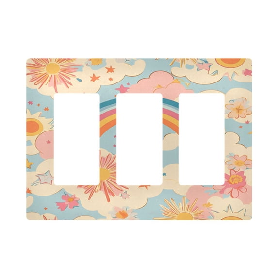 Yayeee Rocker Switch Wall Plate 3-Gang 6.5"x4.6" Home Decorative Outlet Cover, Pink Retro Sun