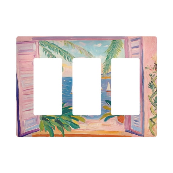 Yayeee Rocker Switch Wall Plate 3-Gang 6.5"x4.6" Home Decorative Outlet Cover, Pink Seaside Boat