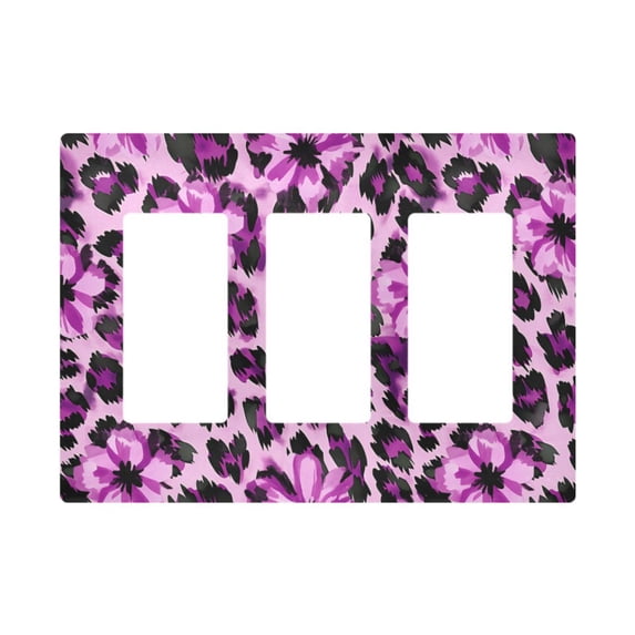 Yayeee Rocker Switch Wall Plate 3-Gang 6.5"x4.6" Home Decorative Outlet Cover, Purple Floral Leopard Pattern