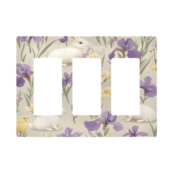 Yayeee Rocker Switch Wall Plate 3-Gang 6.5"x4.6" Home Decorative Outlet Cover, Purple Floral Rabbit