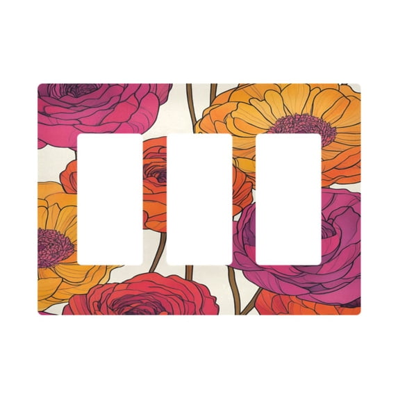 Yayeee Rocker Switch Wall Plate 3-Gang 6.5"x4.6" Home Decorative Outlet Cover, Purple Hand Drawn Floral