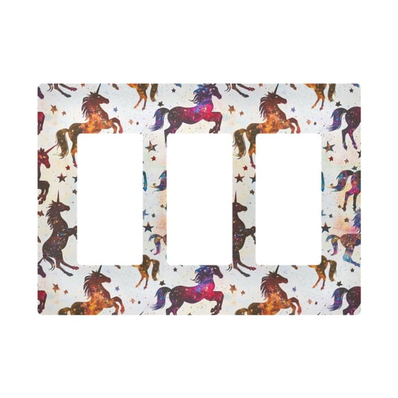 Yayeee Rocker Switch Wall Plate 3-Gang 6.5"x4.6" Home Decorative Outlet Cover, Rainbow Stars Pattern