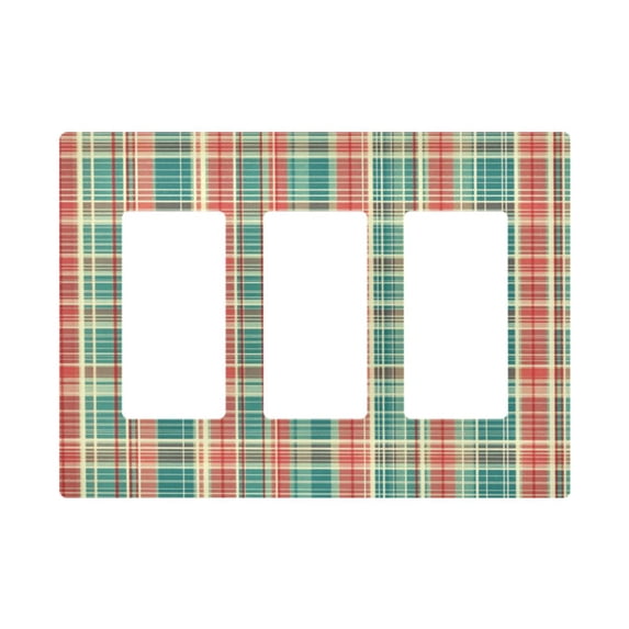 Yayeee Rocker Switch Wall Plate 3-Gang 6.5"x4.6" Home Decorative Outlet Cover, Red Green Tartan Pattern