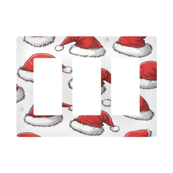 Yayeee Rocker Switch Wall Plate 3-Gang 6.5"x4.6" Home Decorative Outlet Cover, Red Santa Hats Pattern