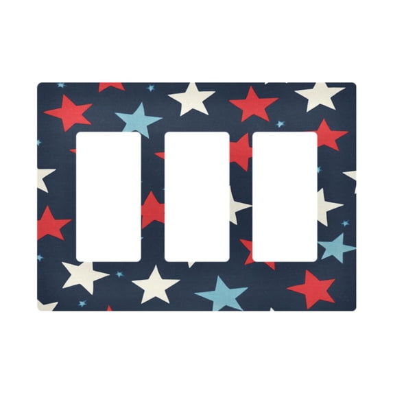 Yayeee Rocker Switch Wall Plate 3-Gang 6.5"x4.6" Home Decorative Outlet Cover, Red White Stars