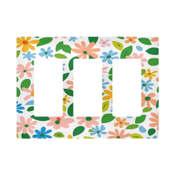 Yayeee Rocker Switch Wall Plate 3-Gang 6.5"x4.6" Home Decorative Outlet Cover, Retro Blue Floral