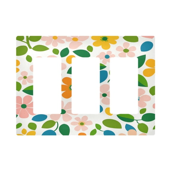 Yayeee Rocker Switch Wall Plate 3-Gang 6.5"x4.6" Home Decorative Outlet Cover, Retro Orange Floral