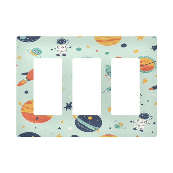 Yayeee Rocker Switch Wall Plate 3-Gang 6.5"x4.6" Home Decorative Outlet Cover, Space Patterns