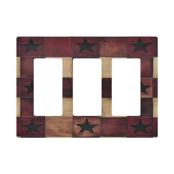 Yayeee Rocker Switch Wall Plate 3-Gang 6.5"x4.6" Home Decorative Outlet Cover, Star Spangled Squares