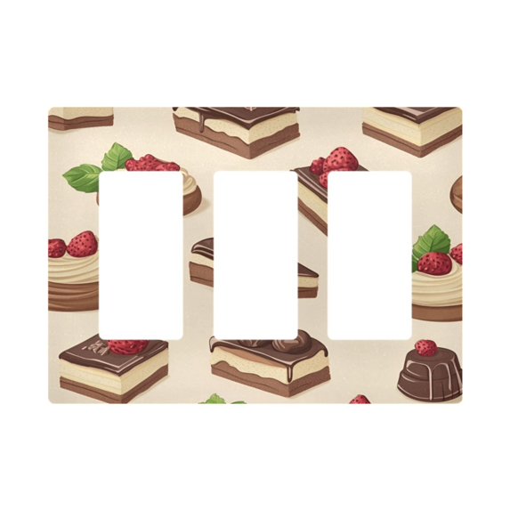 Yayeee Rocker Switch Wall Plate 3-Gang 6.5"x4.6" Home Decorative Outlet Cover, Strawberry Cake