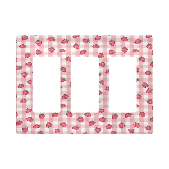 Yayeee Rocker Switch Wall Plate 3-Gang 6.5"x4.6" Home Decorative Outlet Cover, Strawberry Plaid Pattern