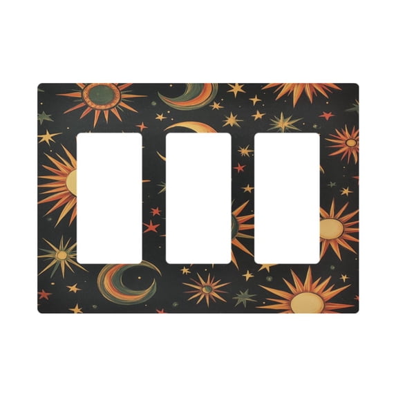 Yayeee Rocker Switch Wall Plate 3-Gang 6.5"x4.6" Home Decorative Outlet Cover, Sun Moon and Stars Pattern